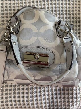 Coach Small Satchel in Light Gray Signature Jacquard